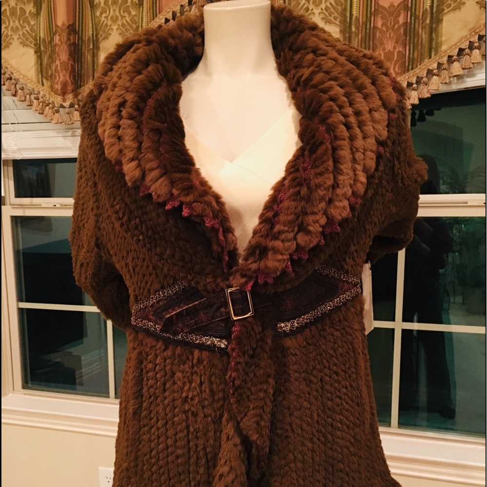 NWOT ALBERTO MAKALI Brown Rabbit Fur Jacket SZ L